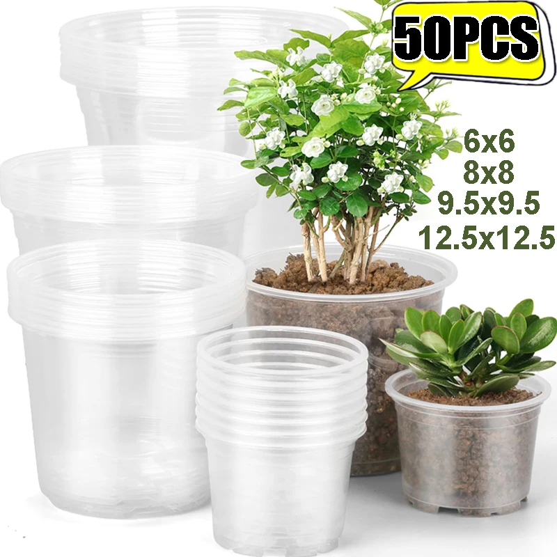 50/10PCS Transparent Blumentopf Pflanze Kindergarten Topf Sämling Tasse Gartenarbeit Transplantation Topf Blumentopf Pflanzer Gartenarbeit Werkzeug Image