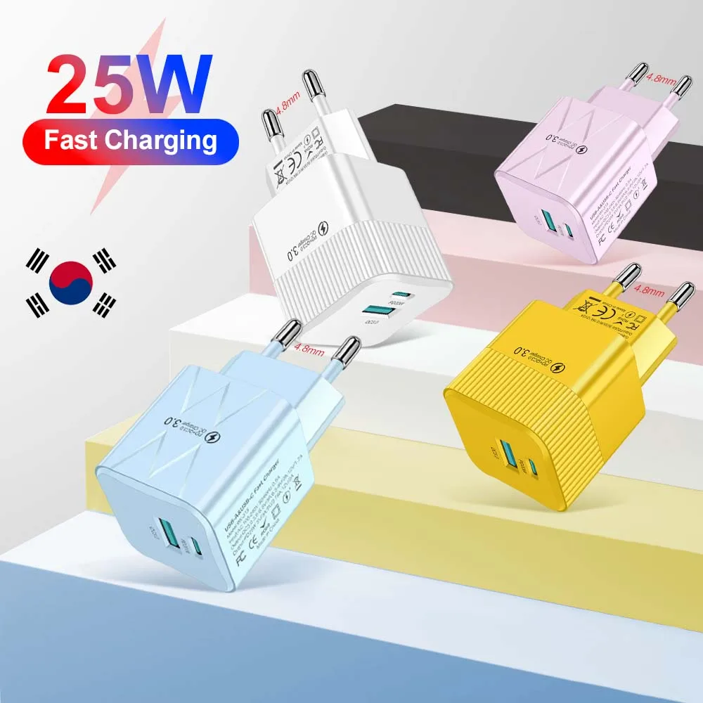 25 W USB PD Schnellladegerät 2 Ports Schnellladung QC3.0 Telefonladeadapter für iPhone Xiaomi Samsung KR Stecker Wandladegeräte Image