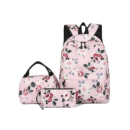Set di zaino floreale per ragazze preadolescenti con borsa termica per il pranzo e astuccio, zaino scolastico leggero e impermeabile per studentesse delle scuole medie, ideale per il ritorno a scuola.