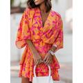 Per donna Mini Abito Abito a trapezio Casual All'aperto Cocktail party Uscire Vestibilità comoda Floreale Grafico Leopardo Manica 3/4 Scollo a V Rosa Rosso Viola Arancione Estate
