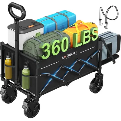 Wagon Cart Foldable Collapsible Wagon Cart with 360 LBS Max Load Expandable Storage Sturdy Foldable