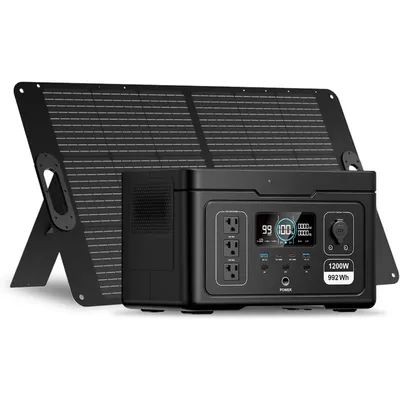 Exodus 1200 Solar Generator with 100W Panels Included, – 992Wh 1200W LiFePO4 Battery Power Station