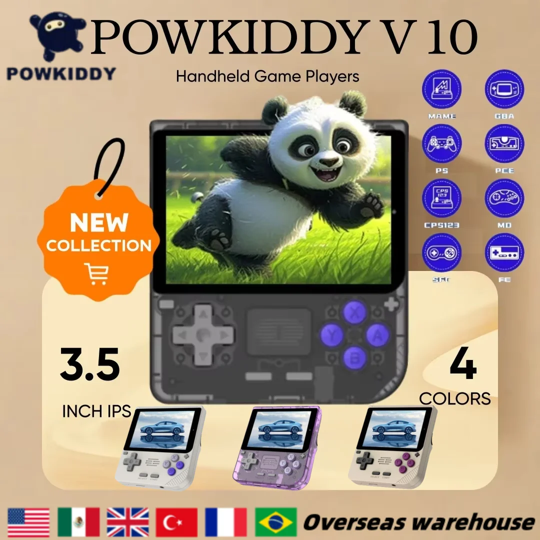 Nuova console di gioco portatile POWKIDDY V10 da 3,5 pollici 480 * 320 IPS OCA a schermo intero Retro Opendinglinux Palmari NUOVI regali per bambini