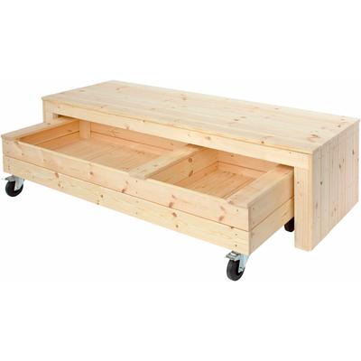 Sandkasten PLUS "Fun mit Rädern und Sitzbank - 180 cm", beige (natur), Sandkästen, Kinder, B/H/L: 60cm x 46cm x 180cm, Holz, Made in Europe, B:60cm H:46cm L:180cm