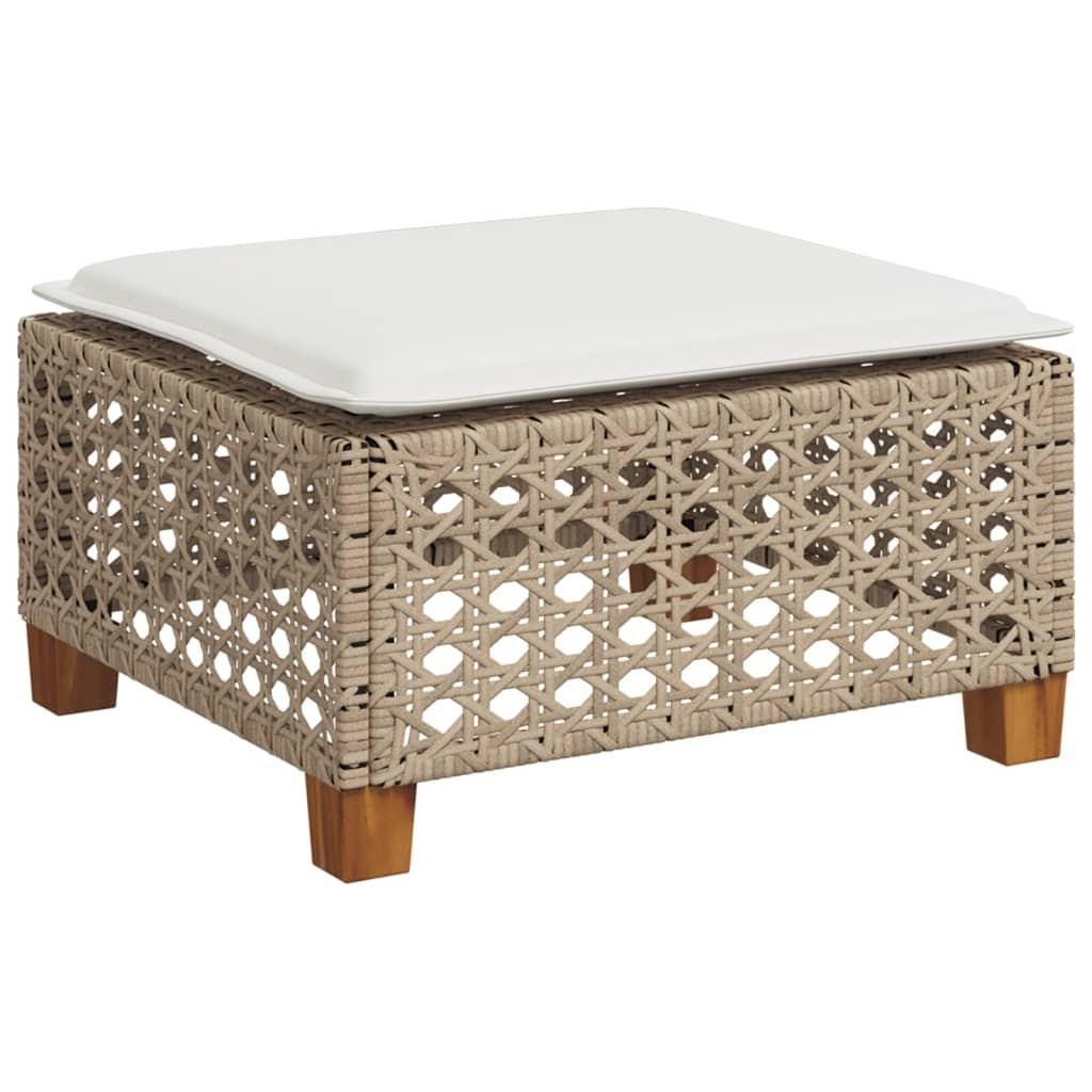 vidaXL Gartenhocker mit Kissen, Sitzhocker mit Stahlrahmen, Fußhocker für Garten Terrasse, Hocker Gartenstuhl Gartenmöbel, Beige Poly Rattan Image