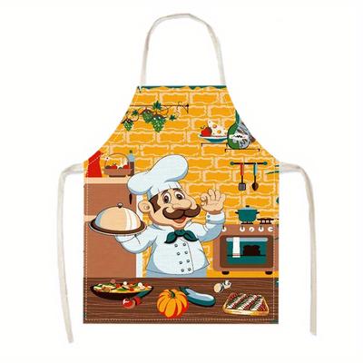 TEMU Print Linen Apron - 1pc Sleeveless Cooking Apron With For Baking, Home Cleaning & Household Tasks - & Chef's Apron For Activities & Party Gifts Image