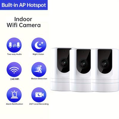TEMU 3pcs Indoor Security Cameras With Built-in Wifi, 1080p Hd, Motion Detection, 2-way Audio, Ir Night Vision, Alarm Notifications, Recording - Foldable, For , Cameras For Image