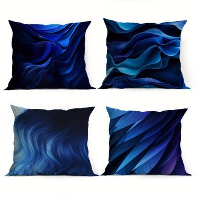 TEMU 4pcs, Modern And , Blue Geometric Line , Soft And Skin-friendly Cushion Cover, 100% Polyester Material Suitable For Room Sofas And Room Types, 18x18 Inches, Without Pillow Image