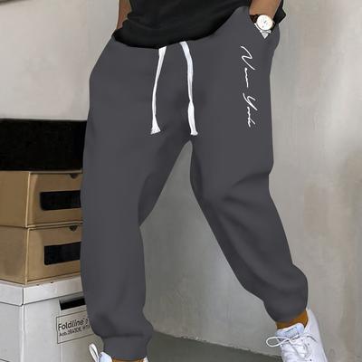 TEMU Men's Plus Size Casual Joggers - 100% Polyester Knit Fabric, Regular Pants With Pockets, Stretch, Geometric Pattern, Ideal For Spring/fall - Pack Of 1 Image