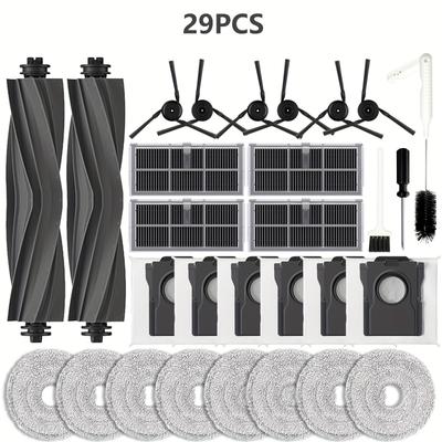 TEMU 29pcs X40 Robot Vacuum Replacement Parts Kit, With 2 Rubber Main Brushes, 4 Hepa Filters With Carbon, 6 Side Brushes, 6 Washable Dust Bags, 8 Mop Pads, For Home Cleaning Accessories Set Image