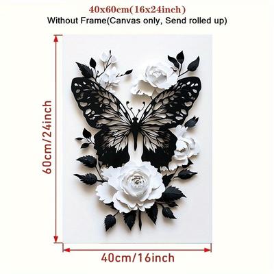 TEMU 1pc Elegant & White Rose Canvas Wall Art - Intricate 3d Design, Waterproof & Uv Resistant, Living Room, Bedroom, Or Office Decor | Ideal Gift For Home Aesthetic, Decor Image