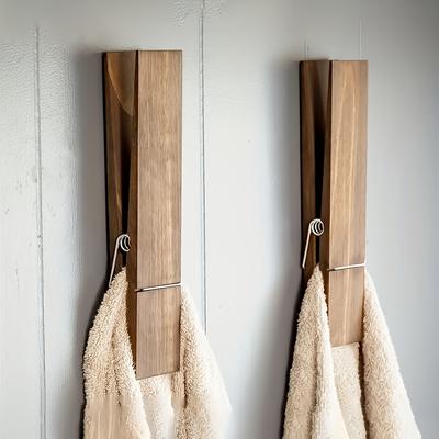 TEMU 1pc Extra Large Polished Wooden Towel Rack With Hooks - Bathroom And Laundry Room Decor Image