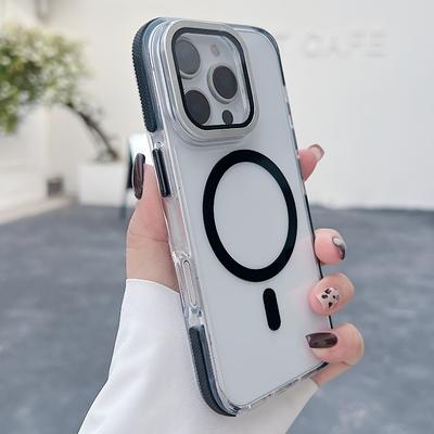 TEMU Fashionable And Simple Strong Magnetic Phone Case, Suitable For Iphone 16 15 14 11 Pro Max , Equipped With A Glass Film Metal Bracket For Protecting And A Transparent Anti Slip Protective Cover Image
