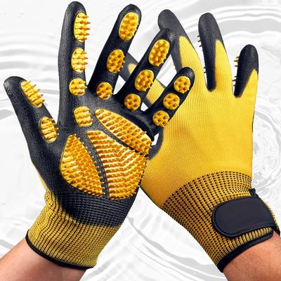 TEMU 1 Pair Palm Coated Pet Grooming Gloves - Deshedding Tool For Dogs, Cats, Horses - No Electricity Needed, Bathing & Hair Removal, Yellow Image