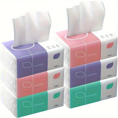 TEMU A Set Of Of Premium Facial Tissues - 240pcs Per Pack, Suitable For, Toilet And Napkins, Durable And Absorbent, Suitable For Home, Dormitory, Office And Outdoor Image
