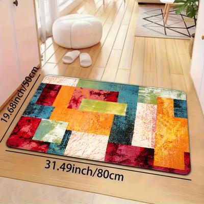 TEMU 1pc Checkered Pattern Long Runner Mat For Kitchen, Bathroom Entrance, Laundry Room Decor - Flannel, Fade-resistant, Rectangular, 1cm Image