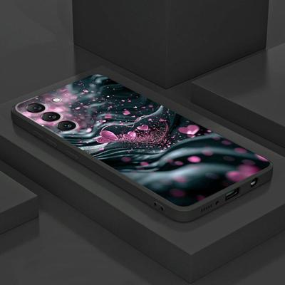 TEMU Phone Case S25 S24 Ultra S23 Plus S22 S21 S20 Fe Silicone Protective High- Shockproof Cover Black Pink Love Heart Pattern Image