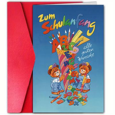 "TEMU 1pc Fun Back-to-school Greeting Card With Envelope – "zum Schulanfang" Design Featuring Cute & Pencils – Niece, , Son, Daughter, Or Family Celebrations (12cm X 18cm)" Image