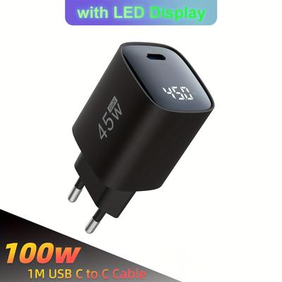 TEMU For 45w Gan Fast Charger With Led Display & Type-c To C 100w Cable | Super Fast Charging 2.0 For Galaxy S23/s22/ultra/note 20, For Ipad Pro/air/mini, For Image