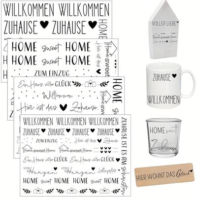 "TEMU 4 Sheets Of German "home" Themed Transfer Paper, Suitable For Diy Furniture, Glass And Wooden Crafts" Image