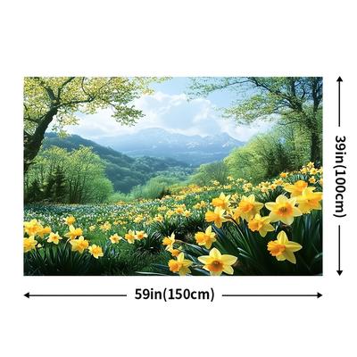 TEMU 1pc Vibrant Photo Backdrop With - Durable Polyester Forest Path & Sunshine Flower Photography Background For Home Wall Decor, Birthday & Wedding Celebrations, Garden Decorations