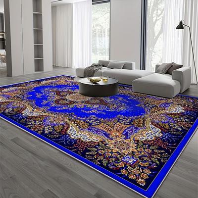 TEMU Luxurious Velvet Area Mat - & Golden , & , Non-slip, Machine Washable For Living Room, Bedroom, Office Decor - Plush Geometric Pattern Mat, Rugs For Living Room Image