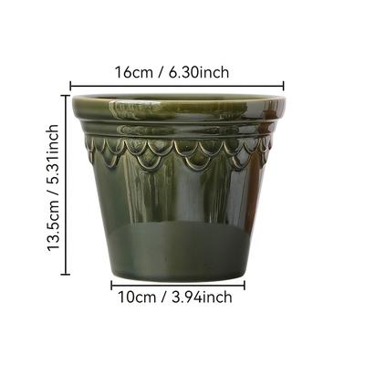 TEMU 1pc Nordic Glazed Ceramic Planter - Vintage Roman Green Creative Kiln-transformed Plant Pot For Indoor & Outdoor Gardening, Drainage Hole Design, Textured Pottery, Garden Planters Image