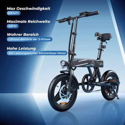 TEMU Iscooter Eb1 Electric Bike For Men And Women, 250 Motor, 25 Km/h, Foldable E-bike, 14-inch Electric Bicycle, 280.8 Wh Battery, 40-60 Km Range, -bikes For Commuting, Camping, Travel Image