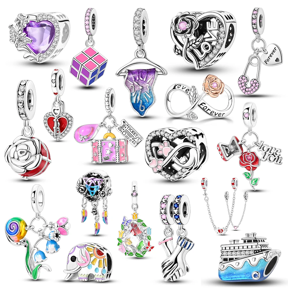 Silber Überzogene Neueste Magic Cube Valentinstag Rose Charms Perlen Fit Original Armreif Armband Anhänger Charme Edlen Schmuck Geschenk Image