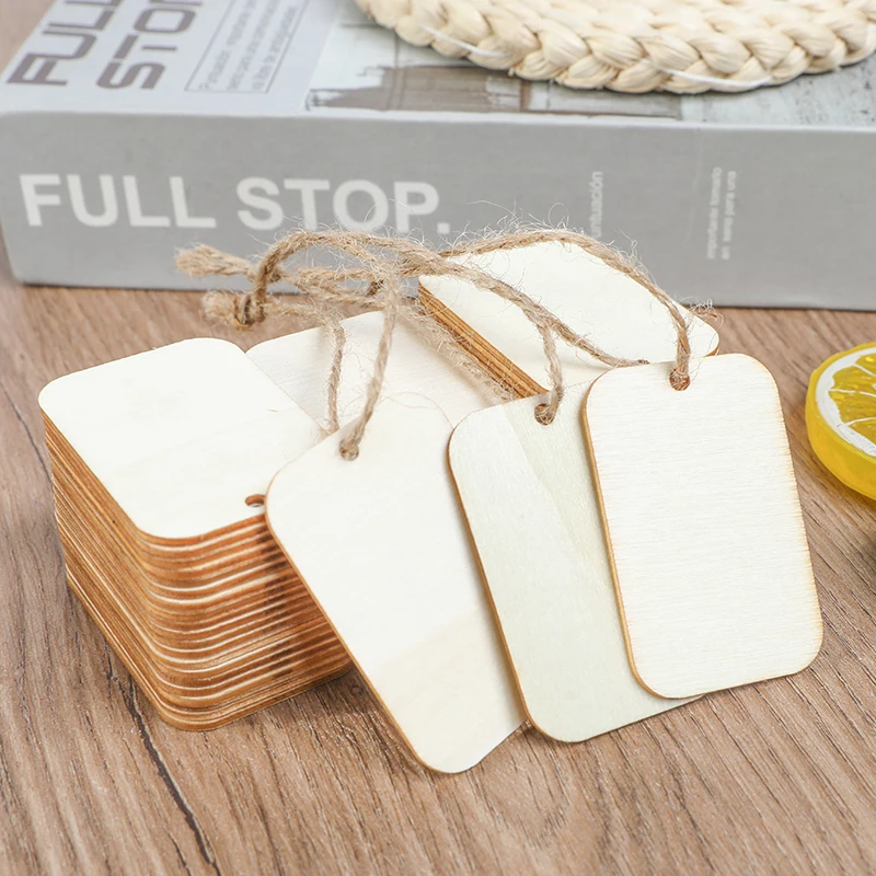 25–100 Stück unvollendete Naturholzscheiben-Geschenkanhänger mit Juteseil, leeres Hängeetikett für Hochzeit, Geburtstag, Babyparty, Party-Dekoration Image