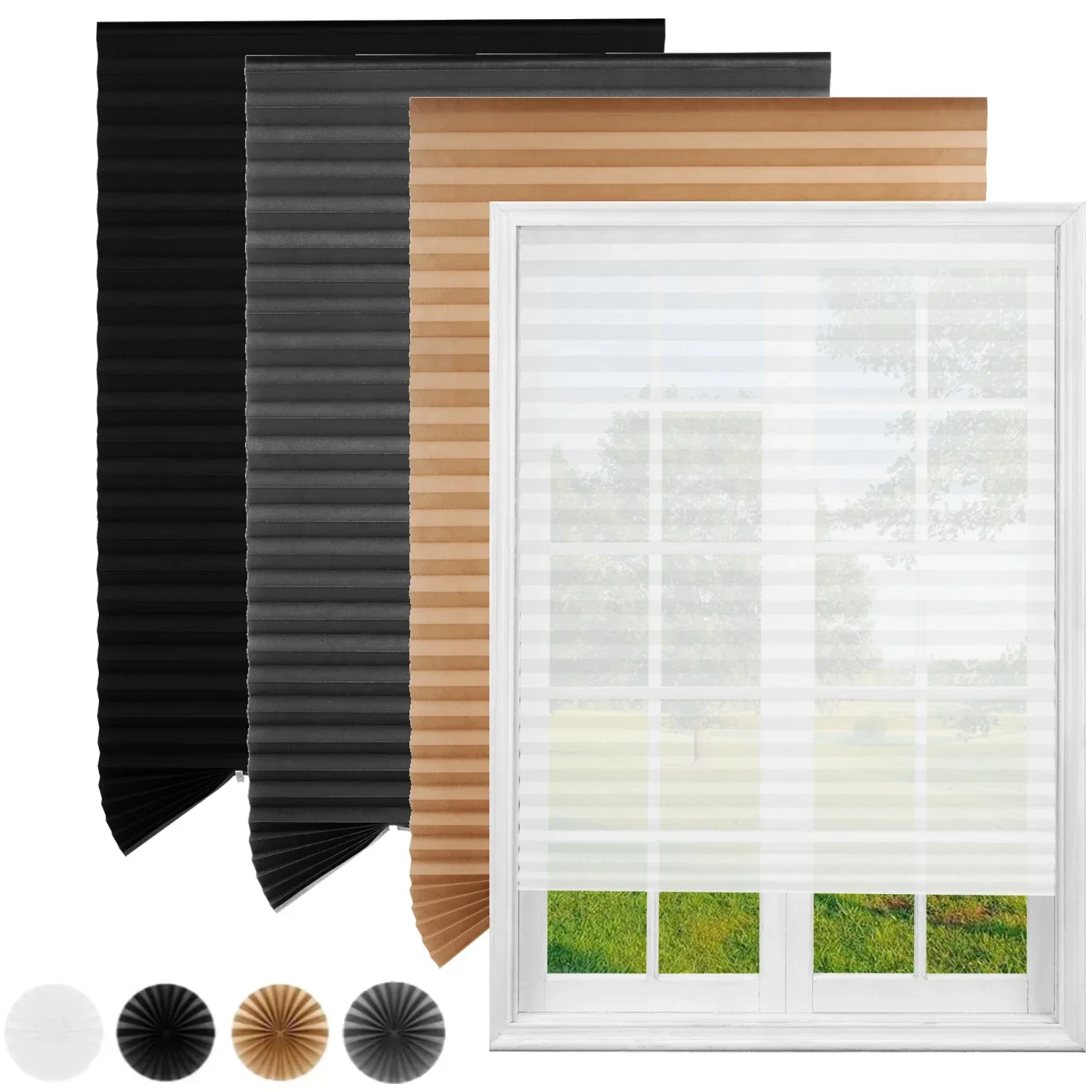 Fensterjalousien, selbstklebende, plissierte Jalousien, kabellos, ohne Bohren, Lichtfilterung, Schlafzimmer, Verdunkelung, Verdunkelungsjalousien für Zuhause, Reisen