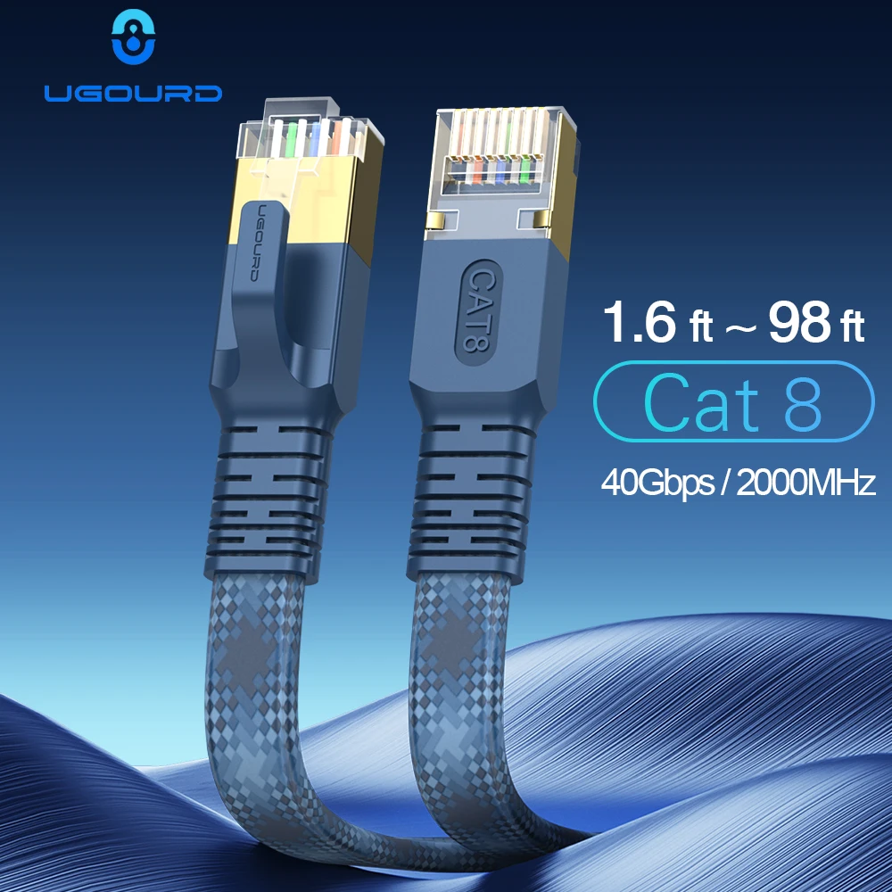 CAT 8 flaches Netzwerk-Internetkabel, 40 Gbit/s, 2000 MHz, rund, RJ45, Nylon, geflochtenes LAN-Kabel, Patchkabel für Modem, Router, PC, PS4/5/6 Xbox Image