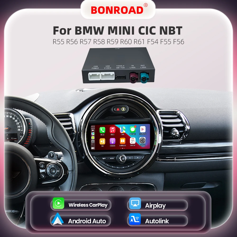 Bonroad drahtloses carplay android auto adapter für mini r55 r56 r57 r58 r60 r61 f54 f55 f56 clubman countman cooper john cooper Image