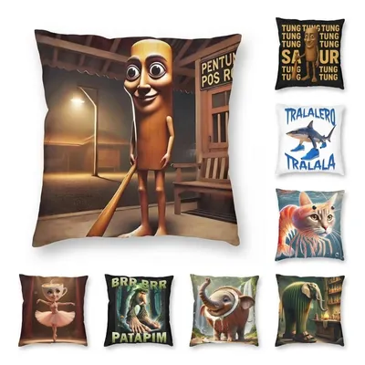Tung Tung Sahur Italienischer Brainrot Meme Kissenbezug, bedruckt, Polyester-Kissenbezug, Image