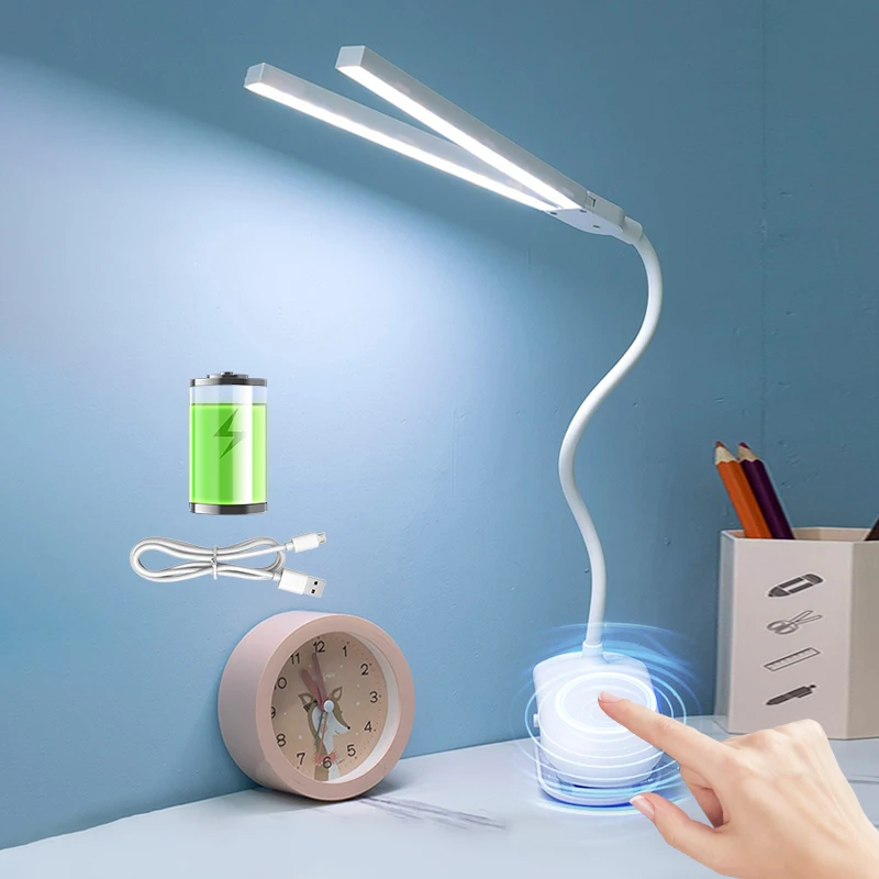 LED-Leselampe, doppelköpfig, mit Clip, Touch, dimmbares Licht, Augenschutz für Schlafzimmer, Schlafsaal, Arbeitszimmer, Büro, LED-Tischleuchte