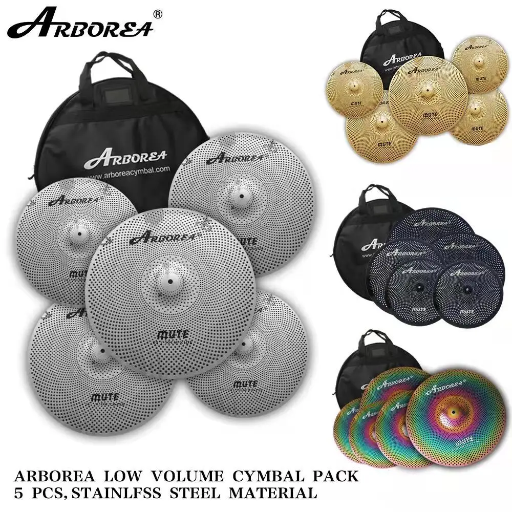 Arborea Niedrigen Volumen Becken Pack, Stumm Cymbal Set 14/16/18/20 Zoll (5 PCS) Freies Becken Tasche Enthalten Image