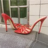 SDTRFT Plus Größe 45 46 47 48 Frauen Party Sandalen Sommer 13 cm Dünne High Heels Schmale Band Schuhe Peep Toe ROT schwarz Pumps