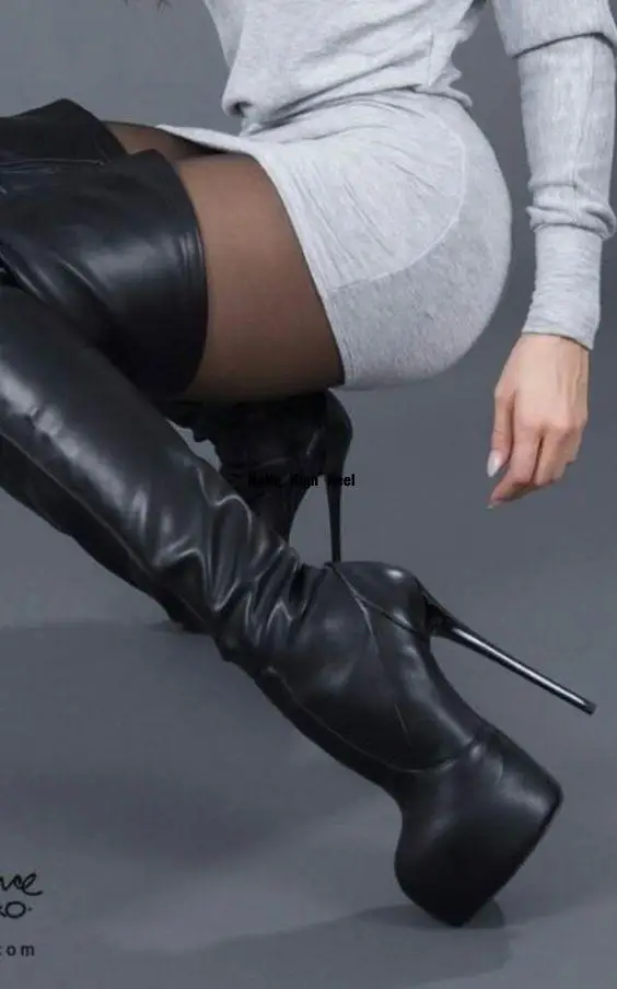 Club Zipper Design Sexy Plattform Oberschenkel Hohe Stiefel Frauen Stiletto High Heel Runde Kappe Stiefel Party Dame Kleid Große Größe Schuhe