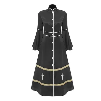 Damen Kirche Klerus Robe Kleid Prediger ausgestellte Ärmel Maxikleid Priester Kostüm Kanzel Roben Image