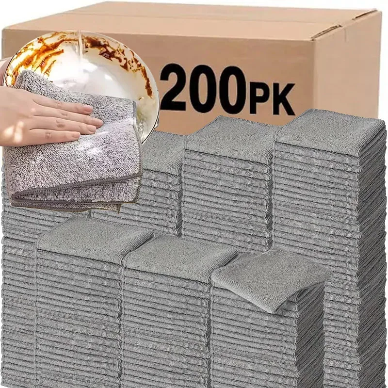 1/100PCS Gray Bamboo Charcoal Thickened Super Absorbent Dishcloth Anti-grease Kitchen Wiping Rags Microfiber Cleaning Cloths Image