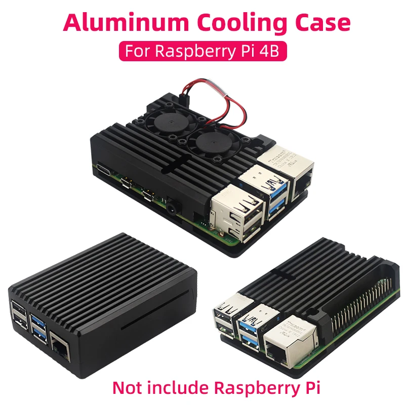 Aluminiumgehäuse für Raspberry Pi 4, Modell B, gepanzertes Gehäuse, passiver Kühlkörper, optionaler Dual-Lüfter-Kühler für Raspberry Pi 4 Image