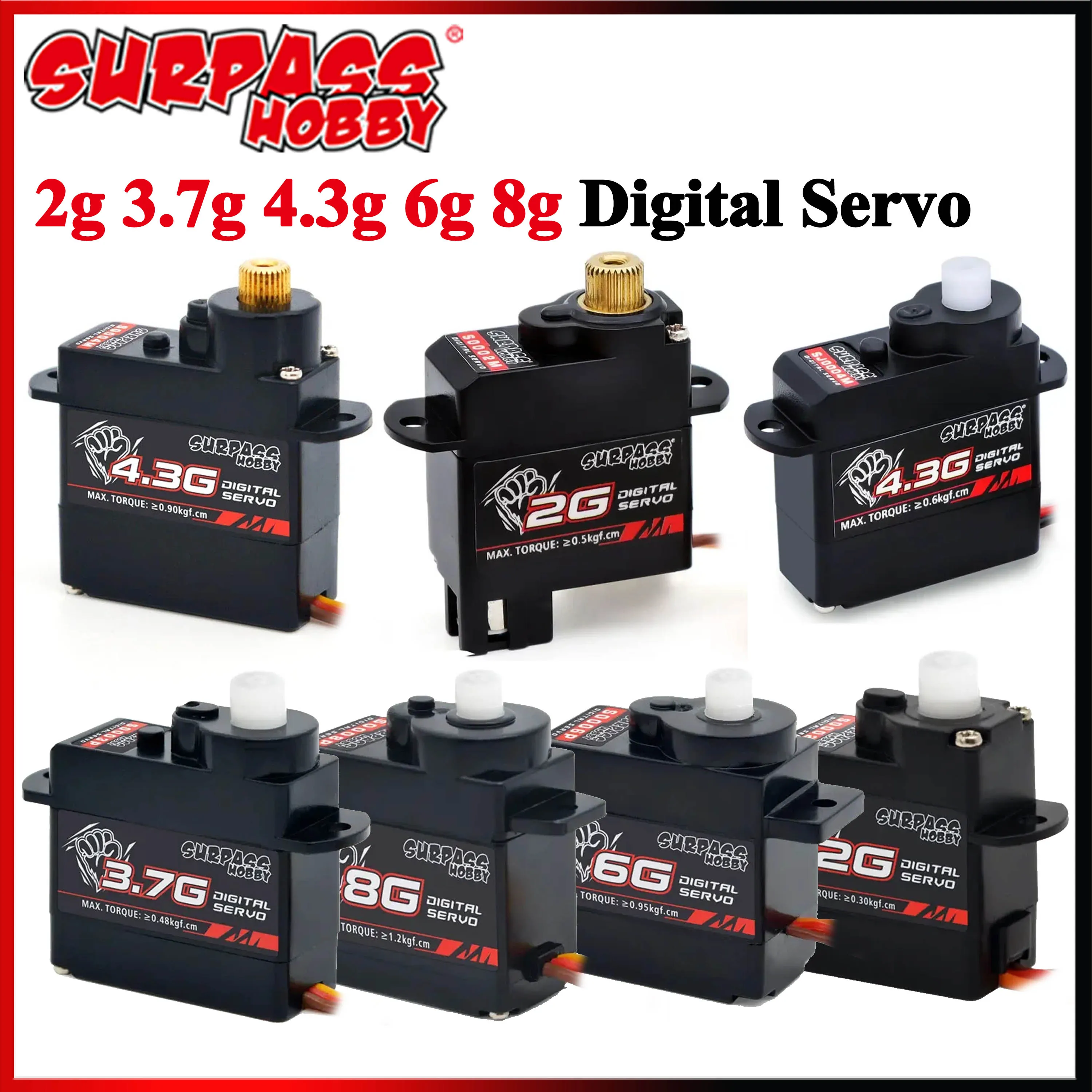 Surpass Hobby 2g 3,7g 4,3g 6g 8g Kunststoff/Metallgetriebe Mini Digital Servo für RC Flugzeug Hubschrauber Drohne Starrflügel Auto Boot Roboter