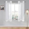 White Faux Linen Sheer Curtains - Grommet Top Voile Short Window Sheer Curtains Drapes 54 Inches Long Solid Short Semi Sheer Curtains for Bedroom Living Room 28 x 54 inch Length Set of 2 Panels