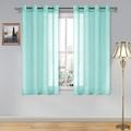 Semi Sheer Curtains Grommet Top Window Short Curtains Drapes for Bedroom Living Room Faux Linen Look Voile Transparent Solid Curtains Set of 2 Panels 52 x 54 Inches Long Mint Green