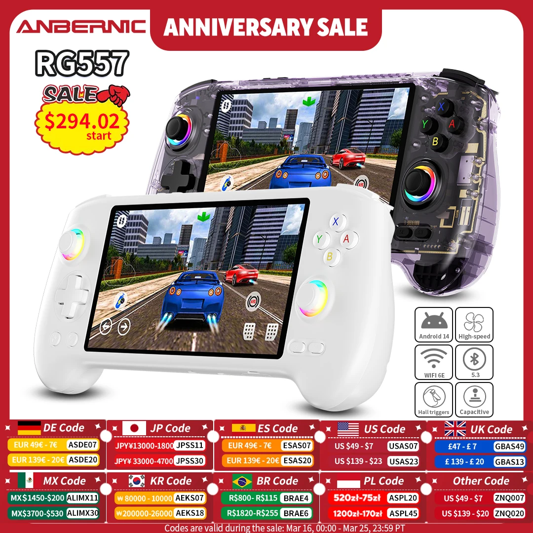 ANBERNIC RG557 Console di gioco portatile Schermo AMOLED da 5,48 pollici Dimensity 8300 Android 14 Joystick ad alta risoluzione Lettore video RG 557