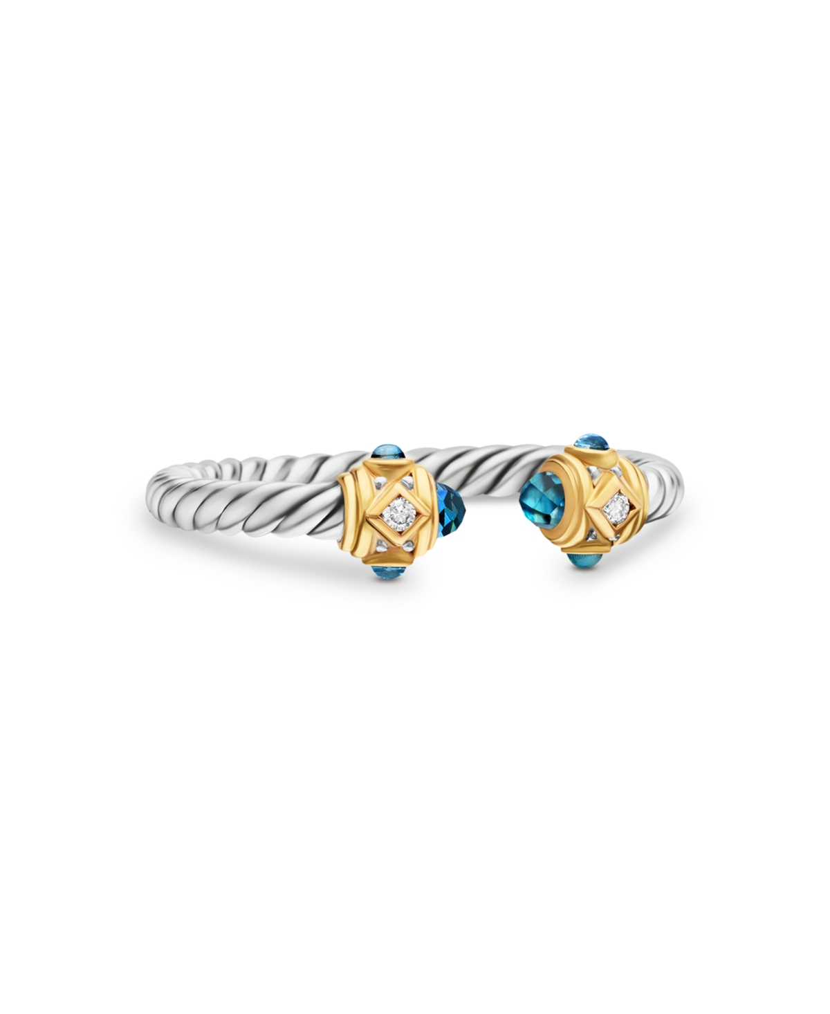 David Yurman Renaissance Ring in Sterling Silver with Hampton Blue Topaz, 14K Yellow Gold & Diamonds - Blue Topaz