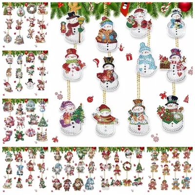12pcs/set DIY Diamond Painting Christmas Keychains Acrylic Material Double Sided Special Shape