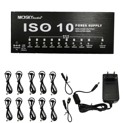 MOSKY ISO-10 Guitar Effect Pedal Power Supply 10 Isolated DC Outputs/ 5V USB Output for 9V 12V 18V