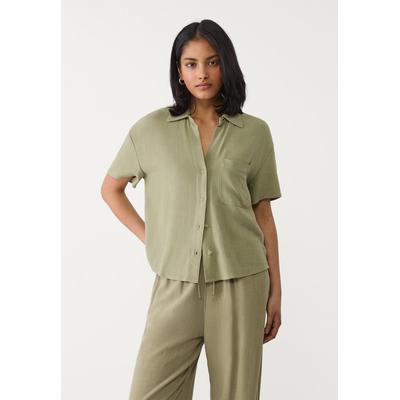 Stradivarius Short sleeve linen blend shirt Khaki XL