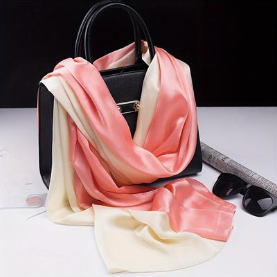 TEMU Elegant Silk Scarf For Women, Silk Satin, Long All-matching Shawl, Gradient Color, Yarn-dyed Woven, , Warm & Decorative, No Feathers, For Going Out - Hand Washable Image